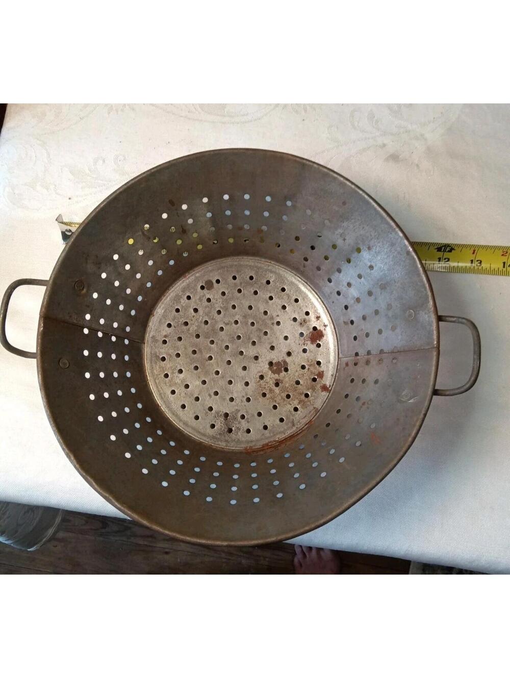 Vintage Galvanized Steel Seafood Steamer Insert Pan Clambake Decor No Marks
